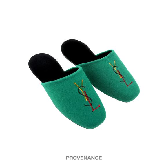 🔴 Yves Saint Laurent YSL Logo Slipper - Green Velour - Picture 3 of 6